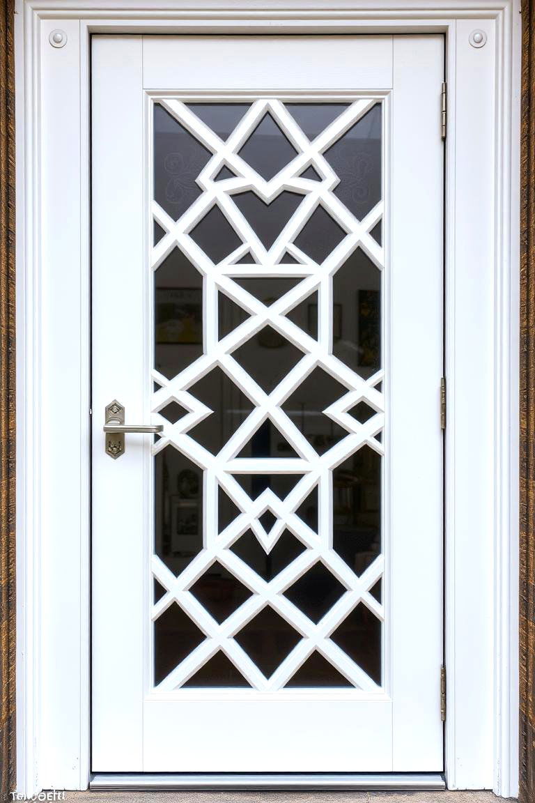 White Door with Geometric Patterns - 24 White Front Door Ideas