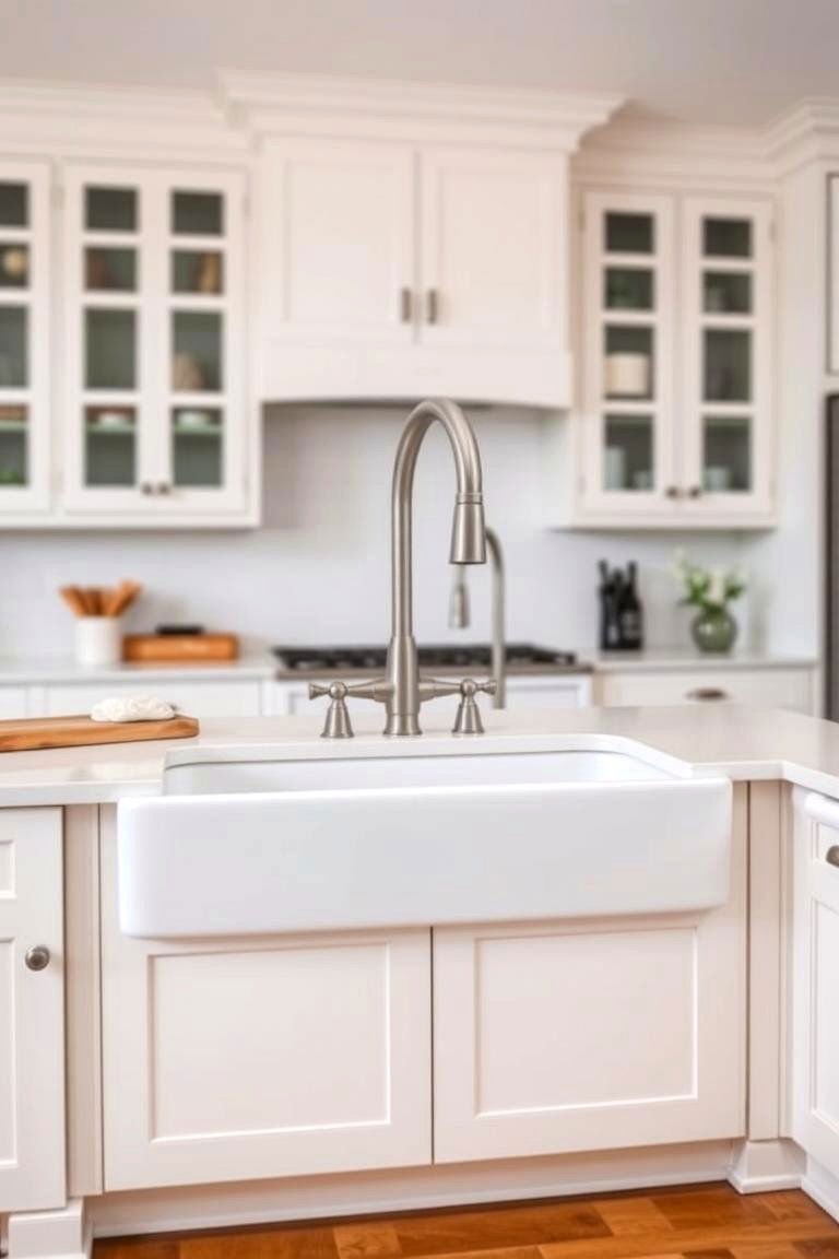 White Farmhouse Sink with Grey Faucet Harmony - 24 Grey and White Kitchen Designs