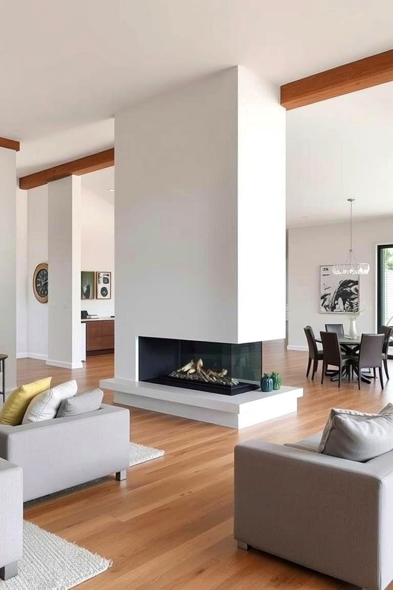 White Fireplace as a Room Divider - 24 White Fireplace Ideas