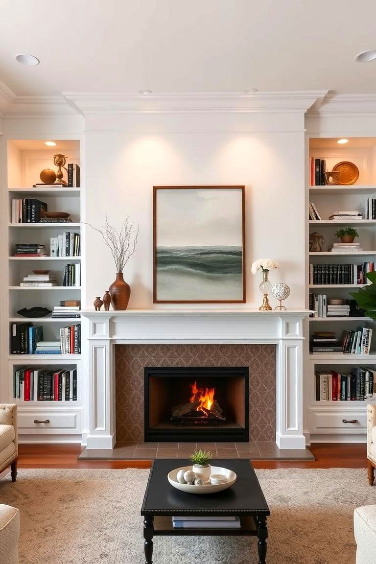 White Fireplace with Built in Shelving - 24 White Fireplace Ideas