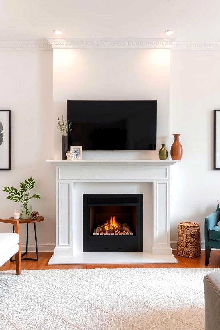 White Fireplace with Metal Details - 24 White Fireplace Ideas