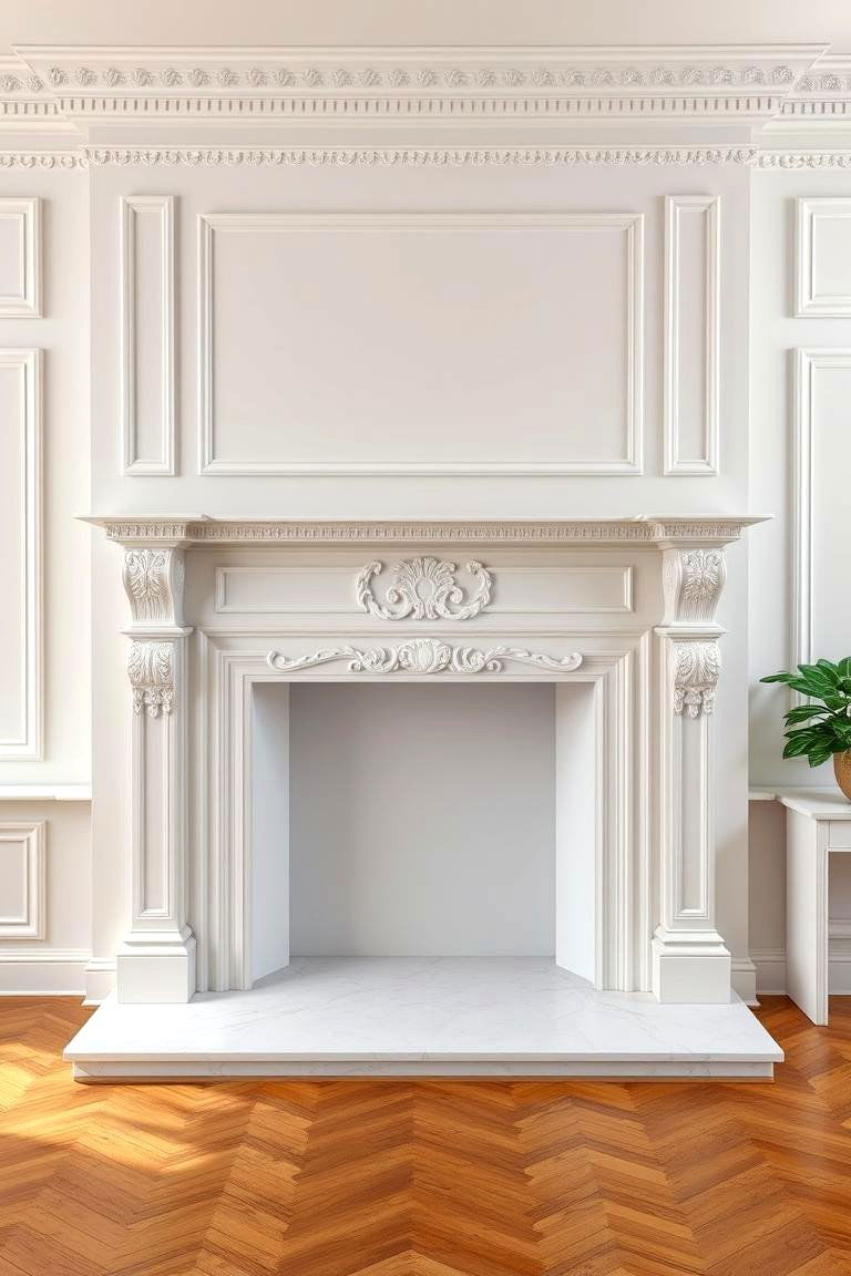 White Fireplace with Ornate Details - 24 White Fireplace Ideas