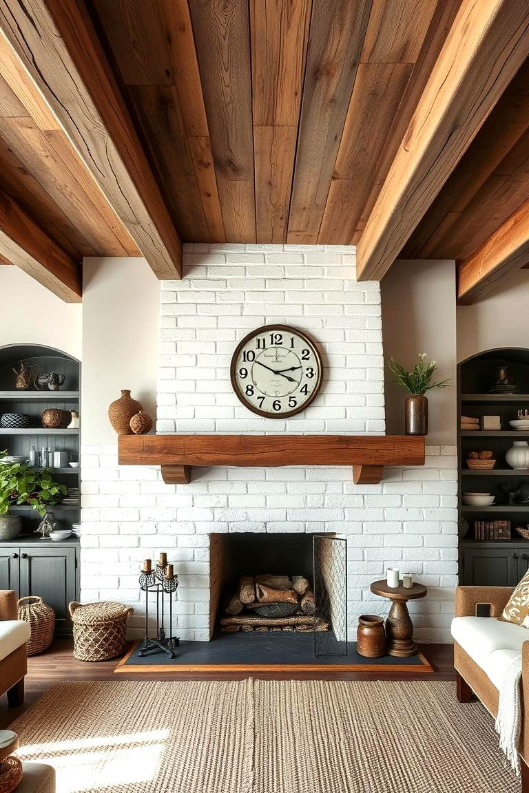 White Fireplace with Rustic Wood Accents - 24 White Fireplace Ideas