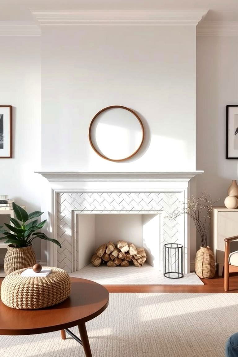 White Fireplace with a Herringbone Pattern - 24 White Fireplace Ideas