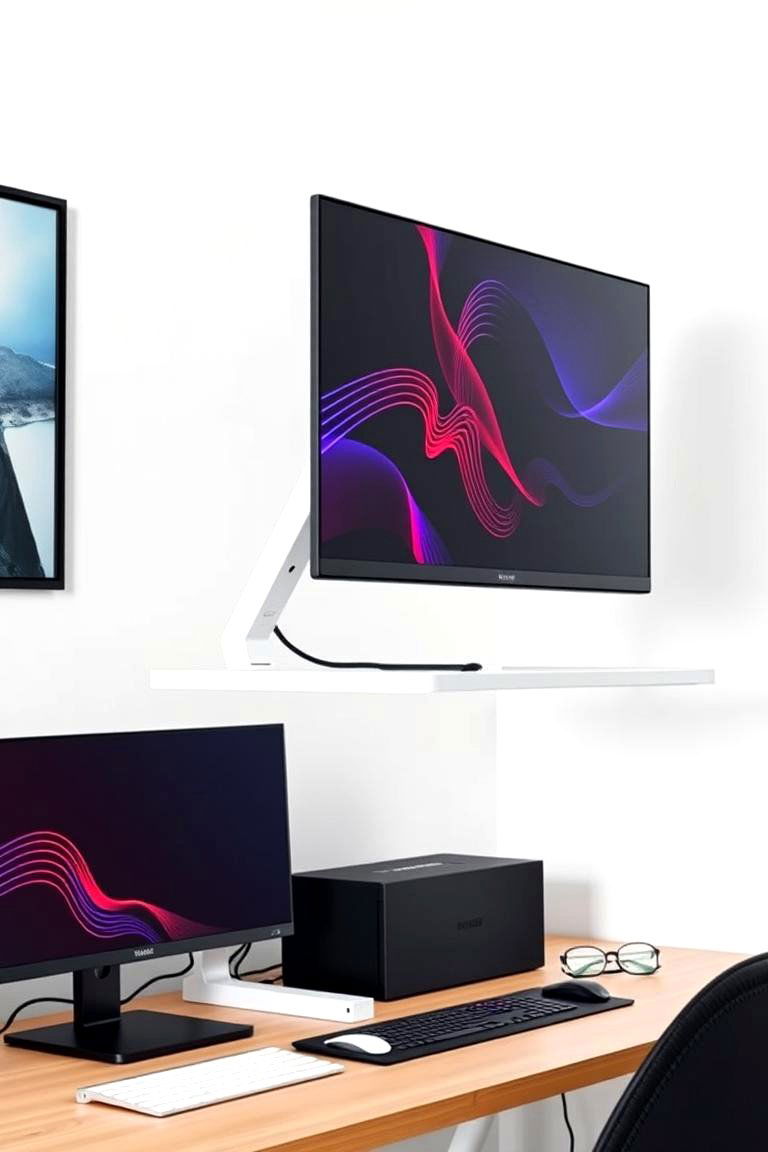 White Floating Monitor Stand - 24 All White Gaming Setup Ideas