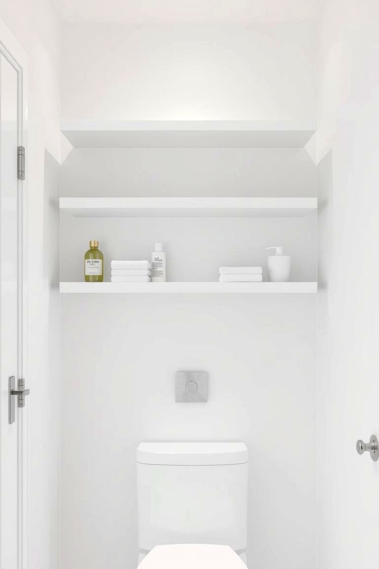 White Floating Shelves - 24 White Bathroom Ideas