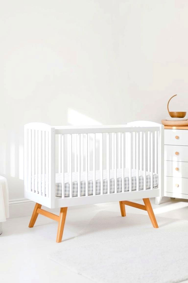 White Furniture with Natural Wood Accents - 24 White Nursery Ideas