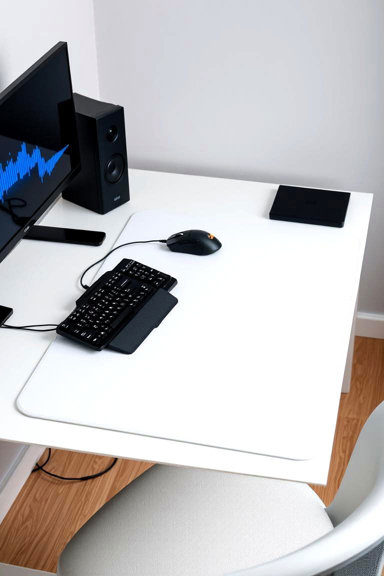 White Gaming Desk Mat - 24 All White Gaming Setup Ideas
