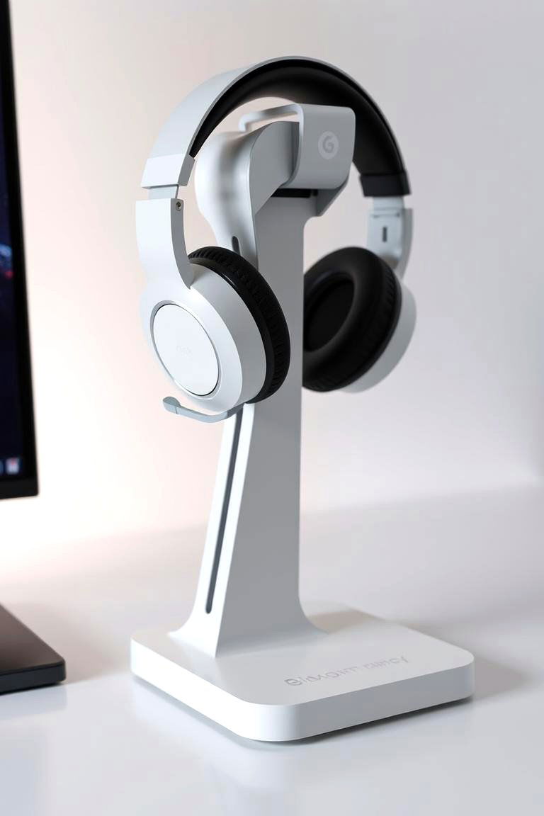 White Gaming Headset Stand - 24 All White Gaming Setup Ideas