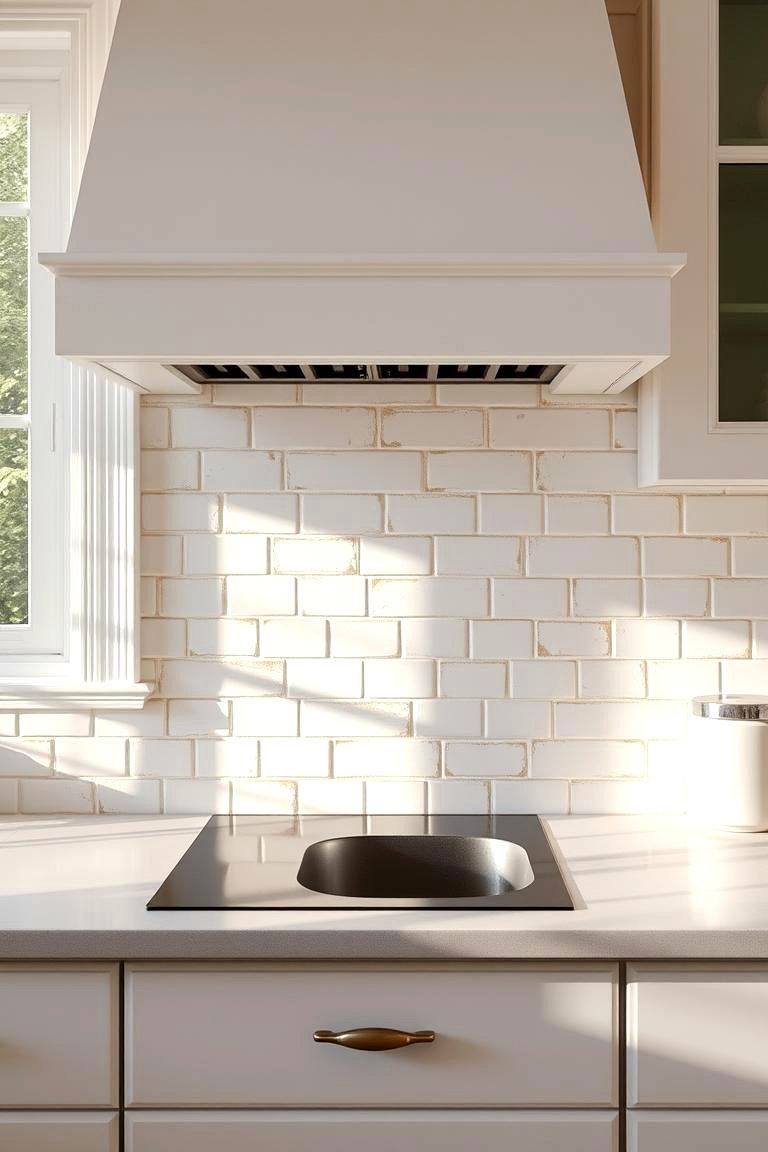 White Handmade Tiles with a Subtle Gold Glaze - 24 White and Gold Kitchen Backsplash Ideas