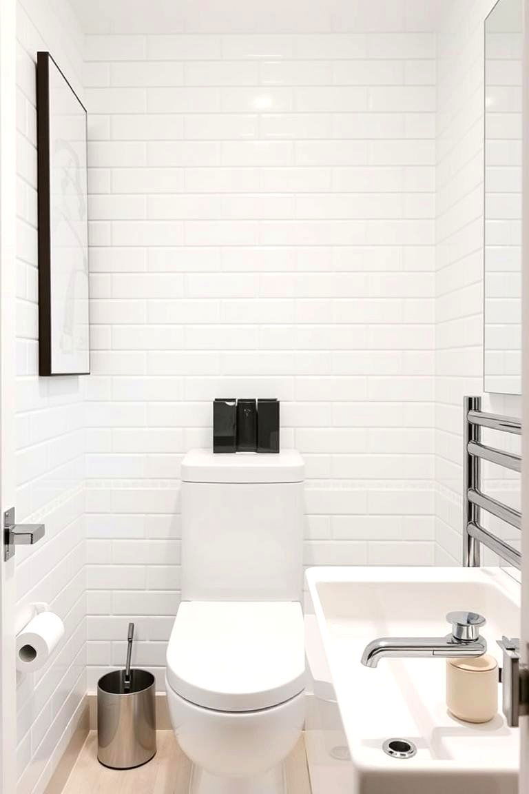 White Herringbone Tile Pattern for Visual Interest - 24 White Tile Bathroom Ideas