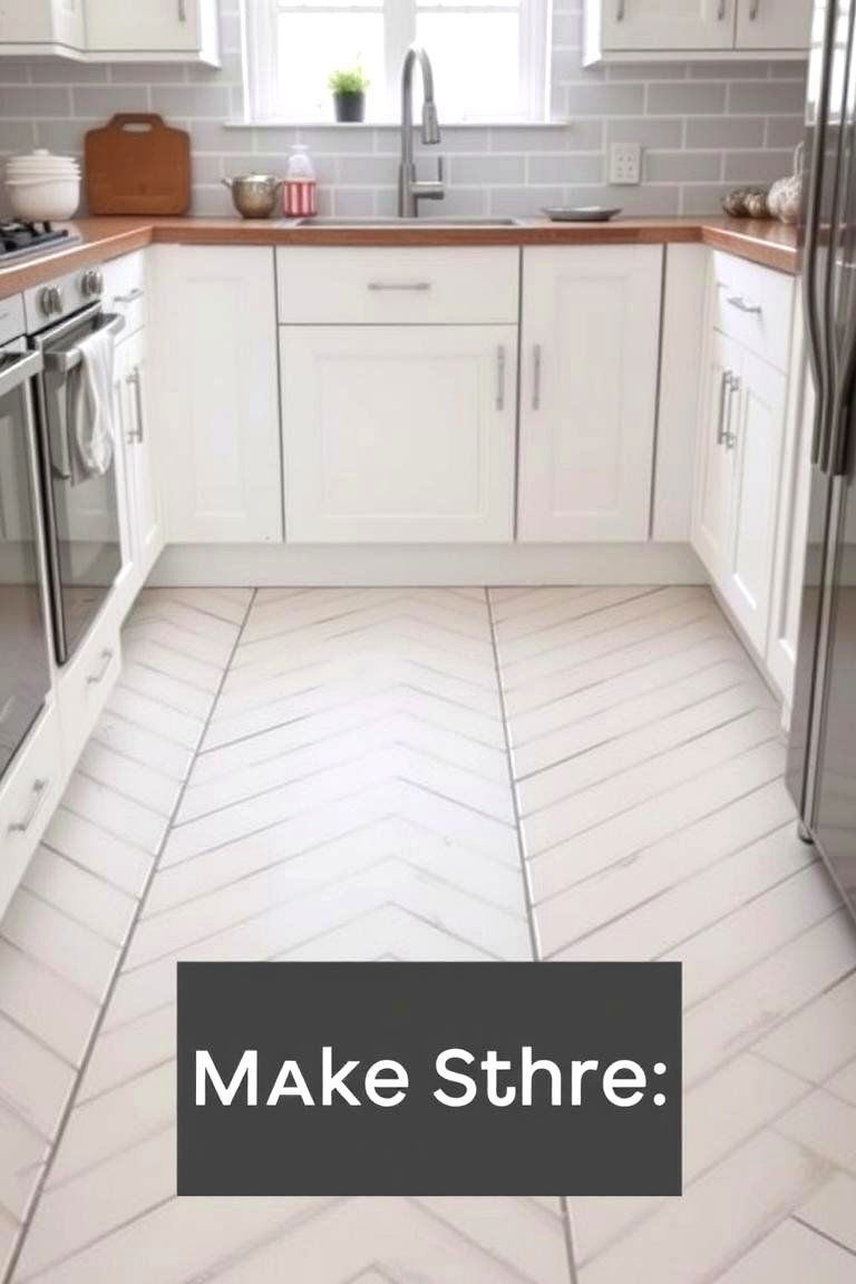 White Herringbone Tile Pattern - 24 White Kitchen Floor Ideas