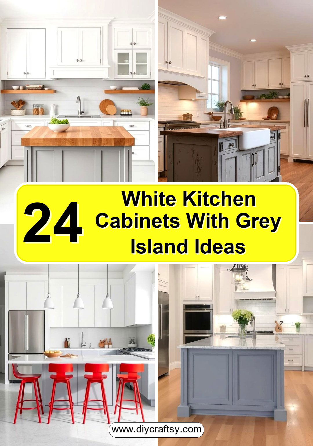 White Kitchen Cabinets With Grey Island Ideas