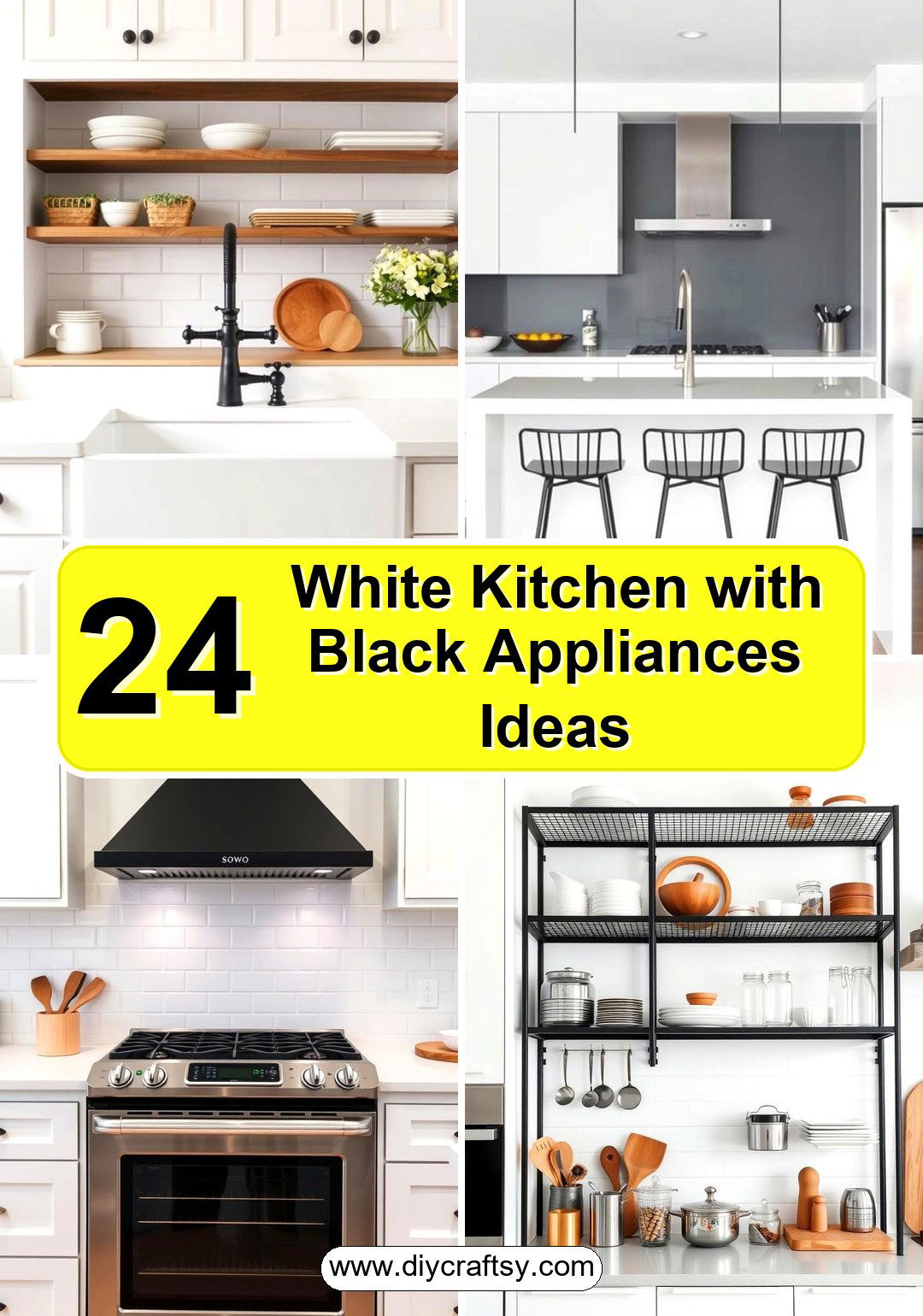 White Kitchen with Black Appliances Ideas