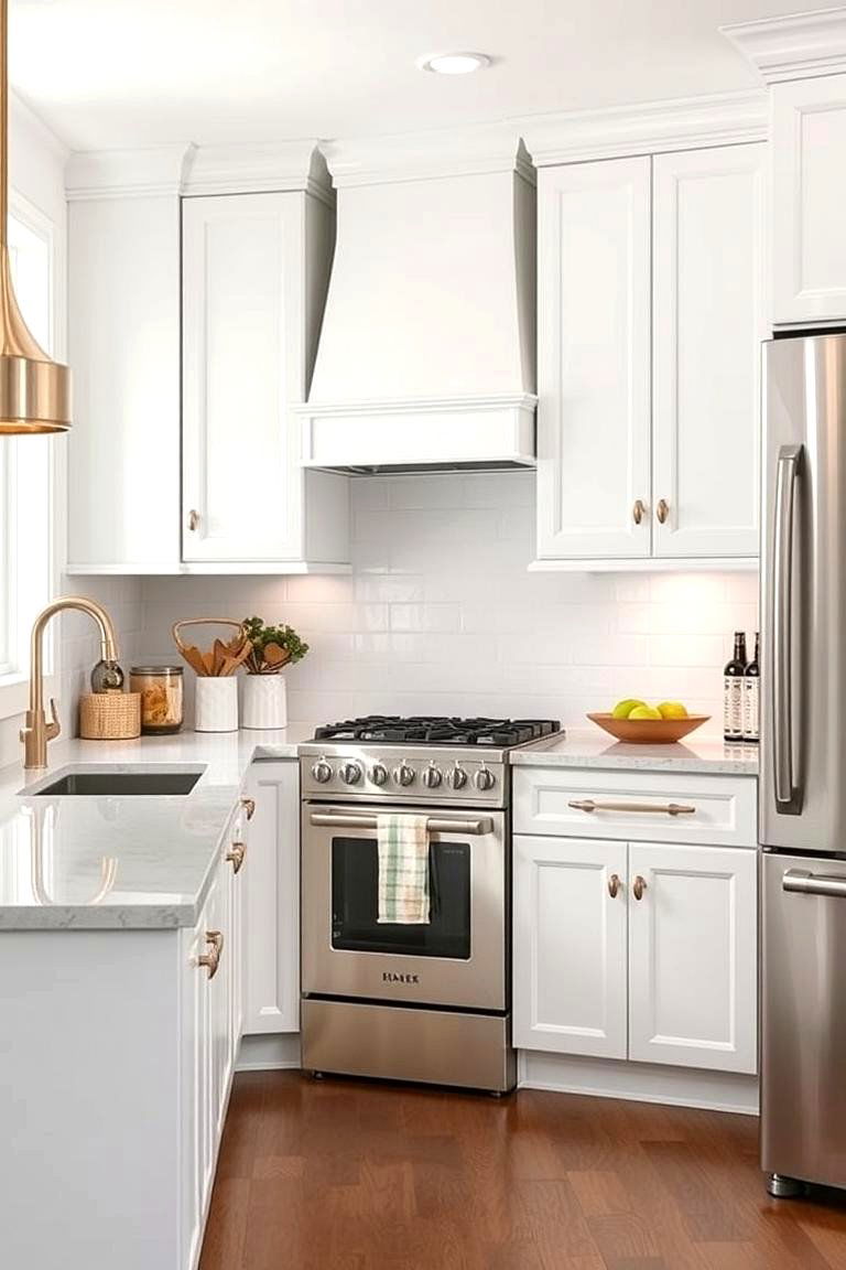 White Kitchen with Metallic Accents - 24 White Kitchen Ideas