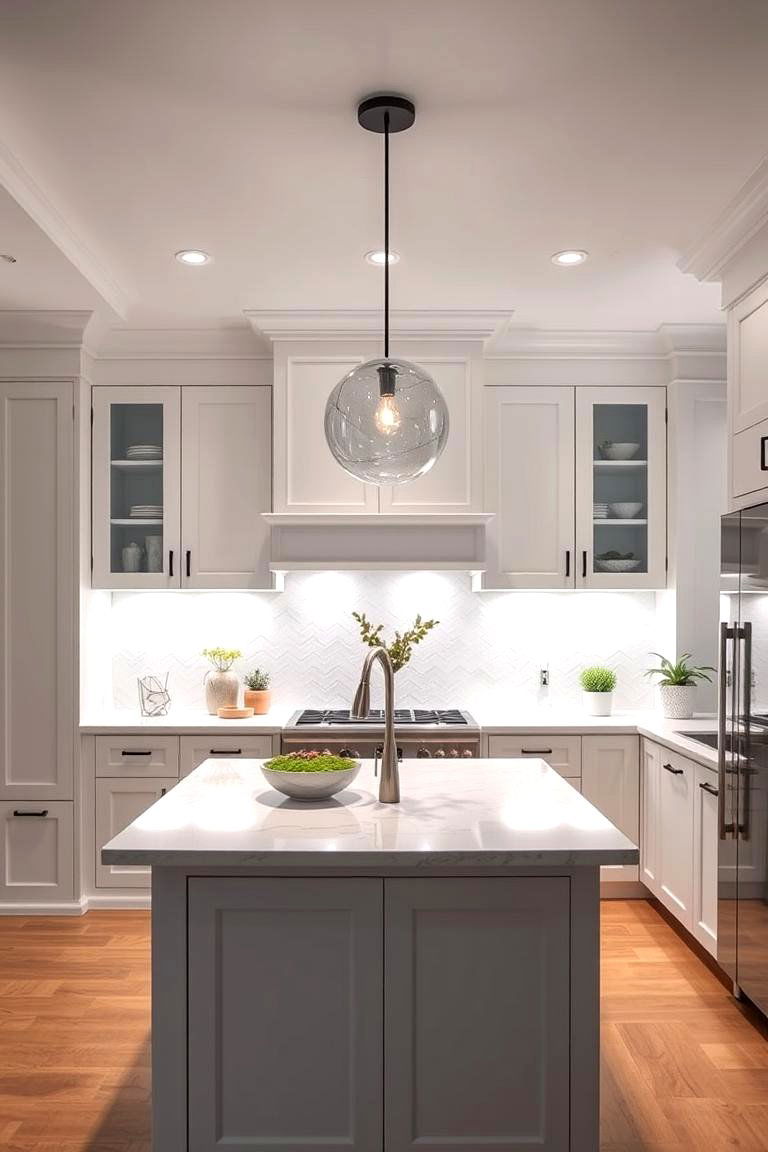 White Kitchen with Statement Lighting - 24 White Kitchen Ideas