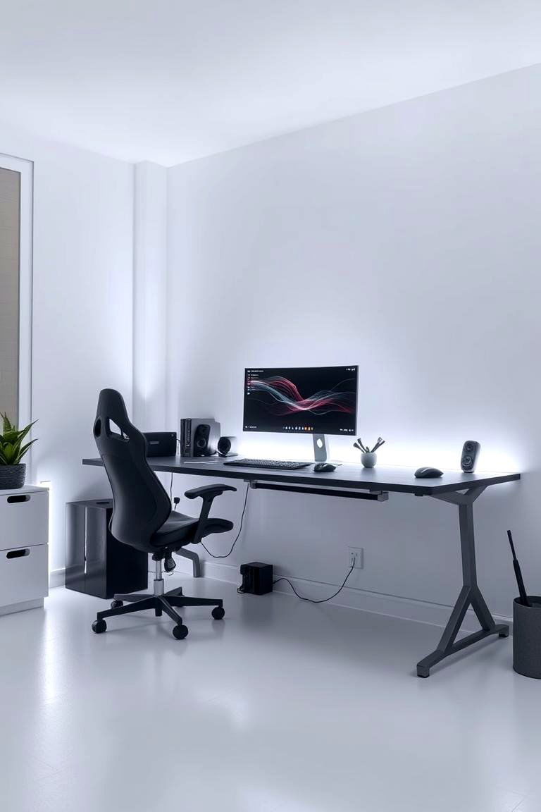 White LED Strip Lighting - 24 All White Gaming Setup Ideas