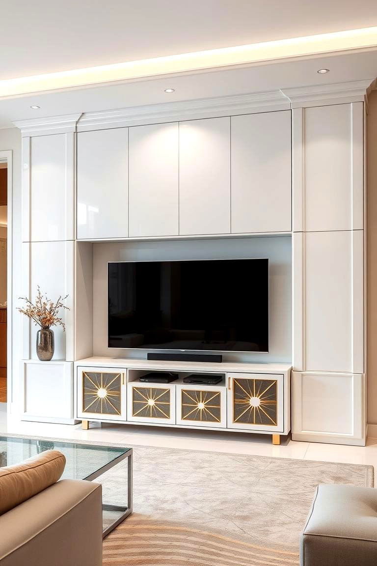 White Lacquered Furniture with Gold Inlays - 24 White and Gold Living Room Ideas