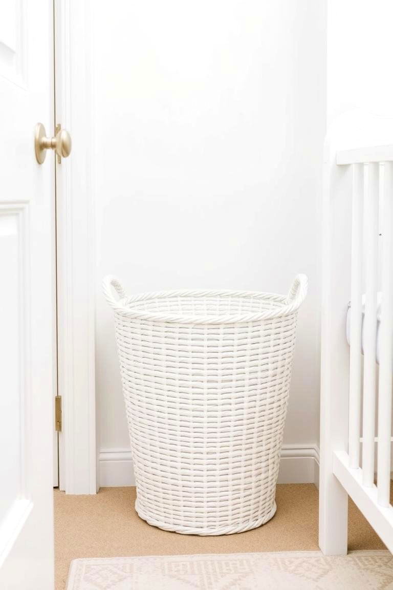 White Laundry Basket for Easy Cleanup - 24 White Nursery Ideas