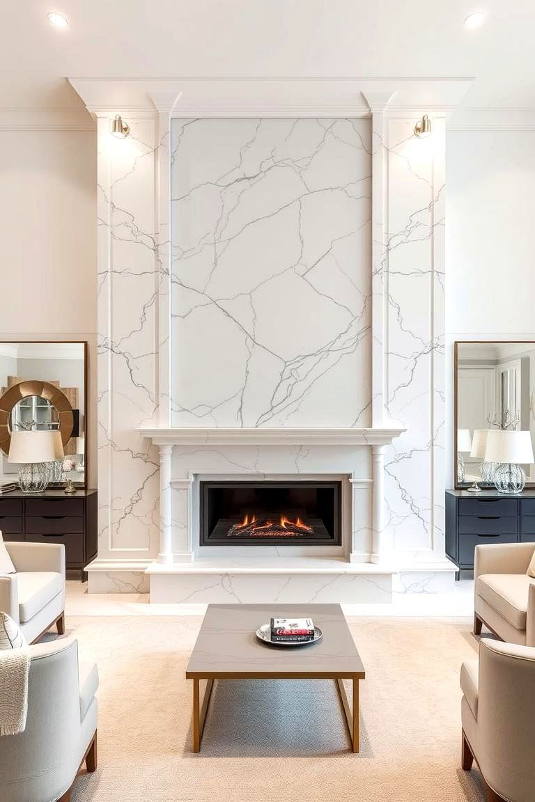 White Marble Fireplace - 24 3 Sided Fireplace Ideas