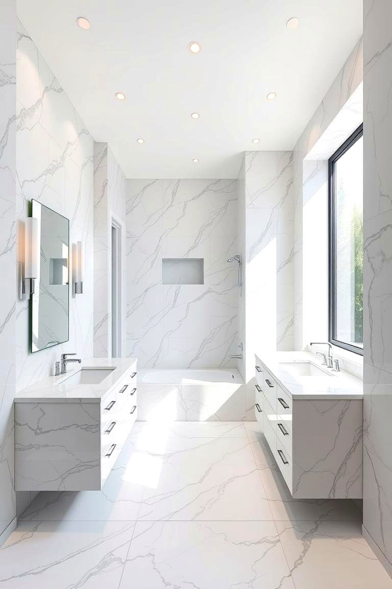 White Marble Look Tiles for Luxurious Elegance - 24 White Tile Bathroom Ideas