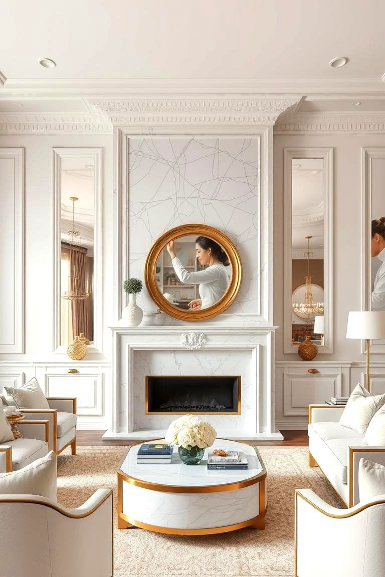 White Marble with Gold Accents for an Elegant Touch - 24 Floor-to-Ceiling Stone Fireplace Ideas
