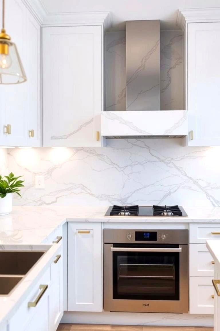 White Marble with Gold Accents - 24 Modern Kitchen Backsplash Ideas