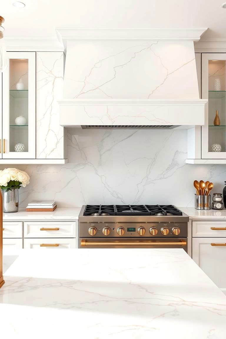 White Marble with Gold Veining - 24 White and Gold Kitchen Backsplash Ideas