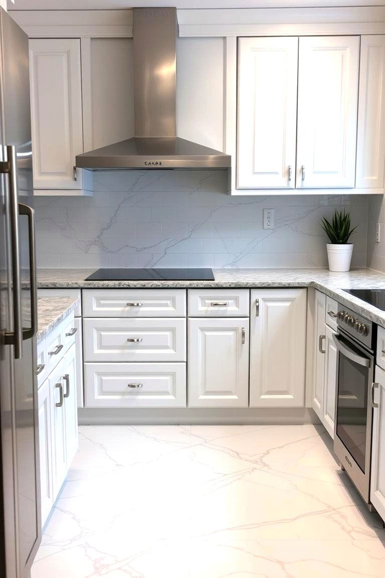 White Marble with Grey Veining - 24 Backsplash Ideas for White Cabinets and Granite Countertops