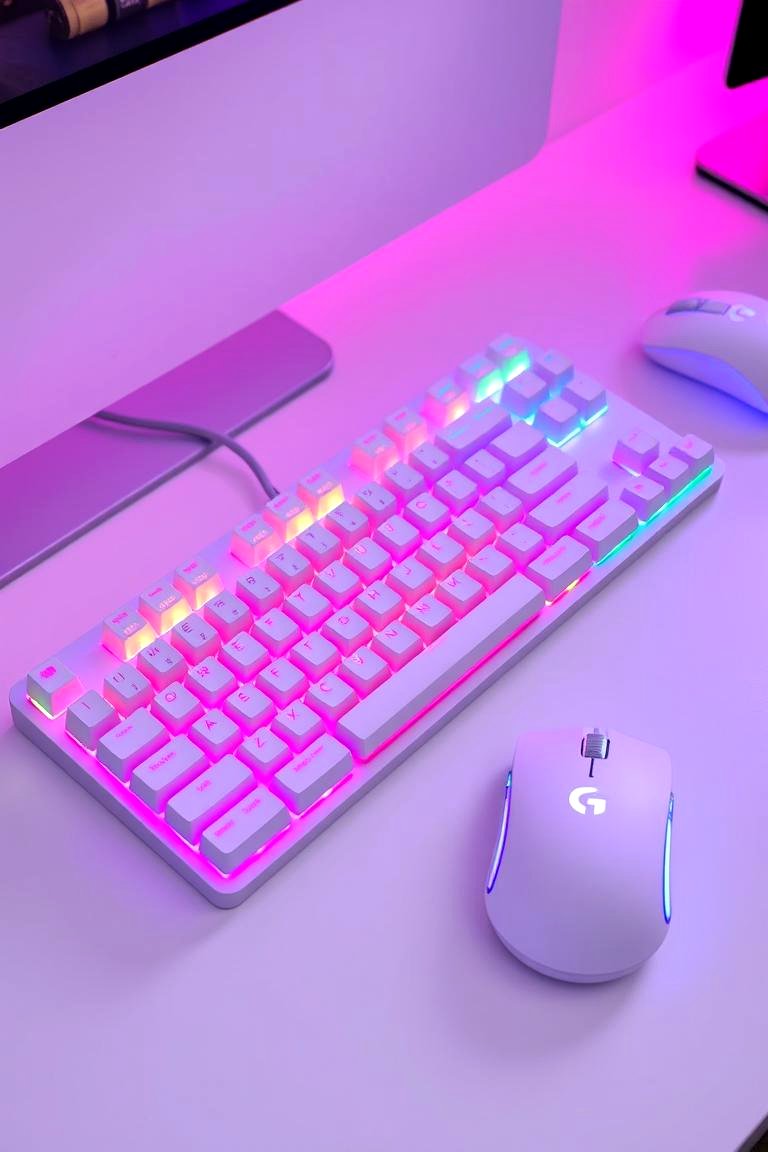 White Mouse and Keyboard Combo - 24 All White Gaming Setup Ideas