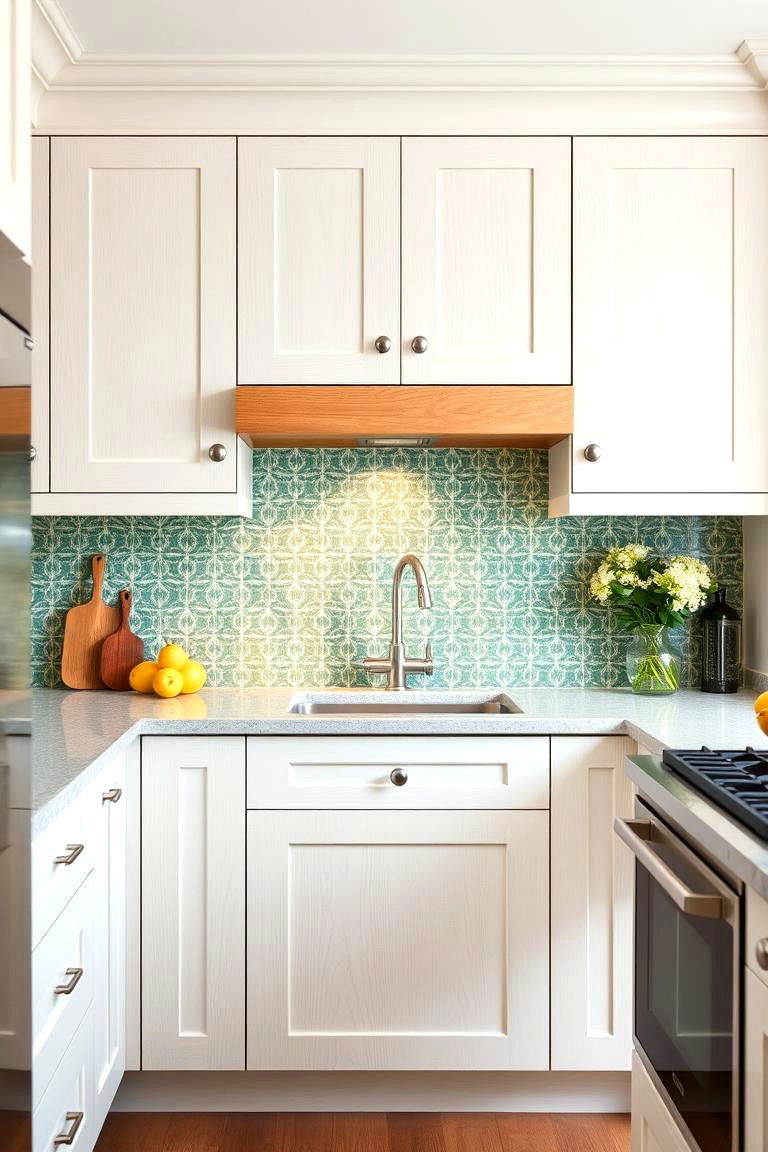 White Oak Cabinets with a Colorful Backsplash - 24 Kitchens With White Oak Cabinets