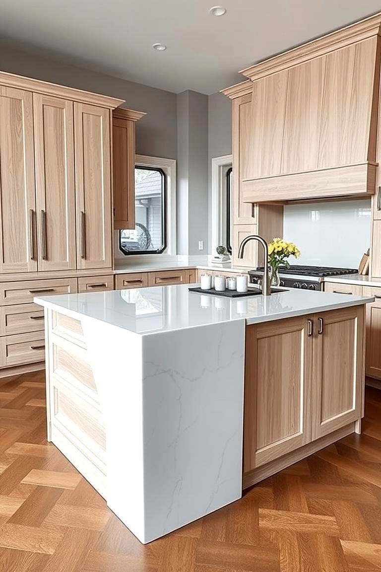 White Oak Cabinets with a Waterfall Countertop Edge - 24 Kitchens With White Oak Cabinets