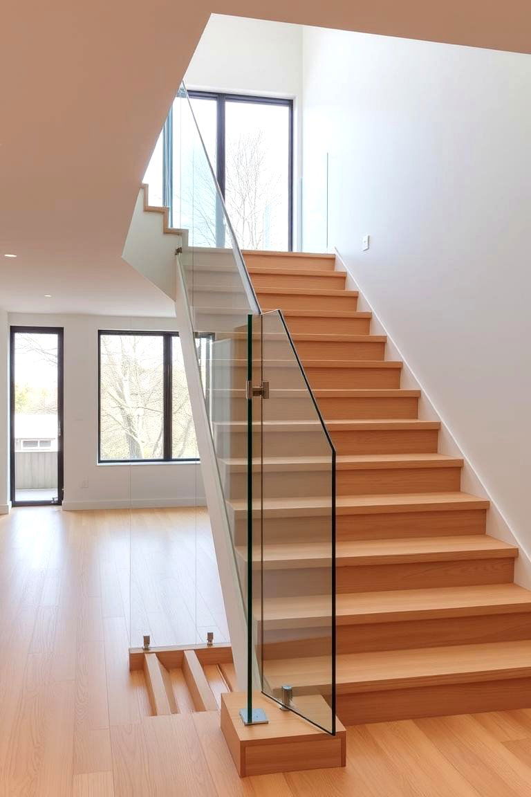 White Oak Staircase with Glass Railing - 24 White Oak Staircase Ideas