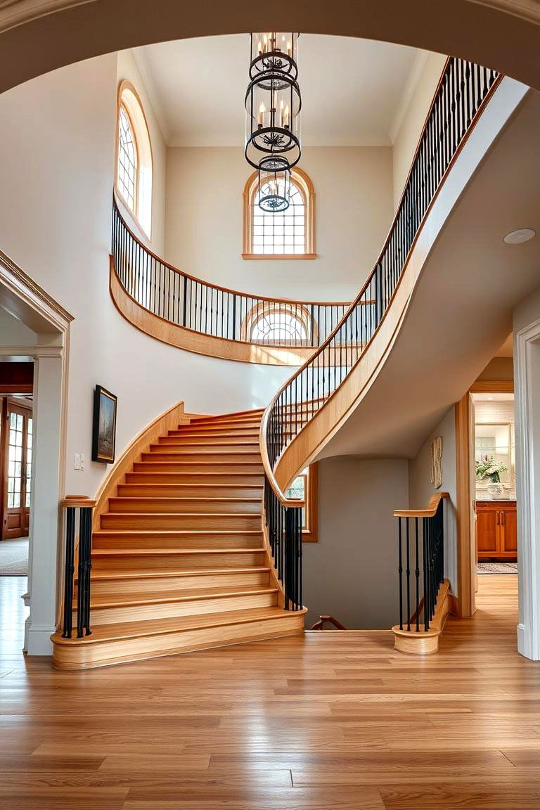 White Oak Staircase with a Curved Design - 24 White Oak Staircase Ideas