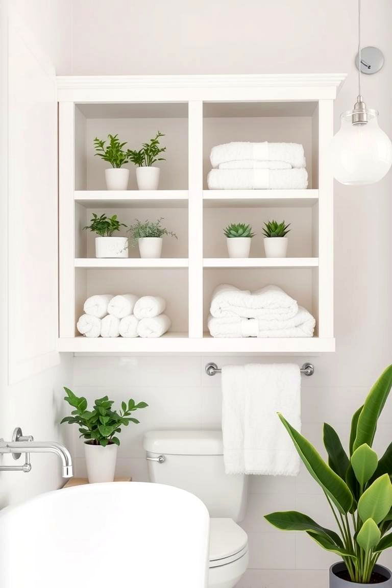 White Open Shelving - 24 White Bathroom Ideas