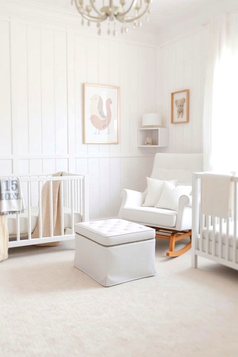 White Ottoman for Comfort and Functionality - 24 White Nursery Ideas