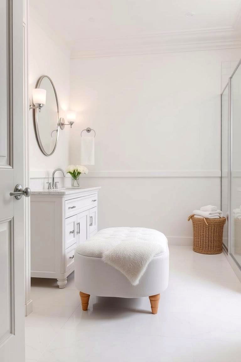 White Ottoman or Bench - 24 White Bathroom Ideas