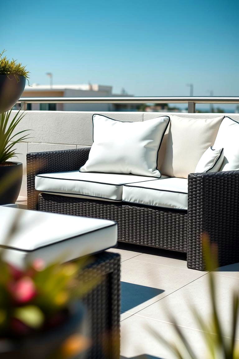 White Outdoor Cushions with Black Trim - 24 Black and White Patio Ideas
