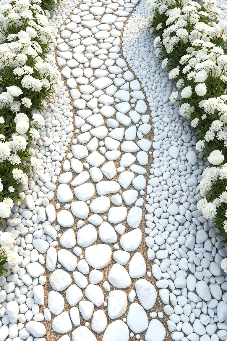 White Pebble Pathways - 24 White Garden Design Ideas