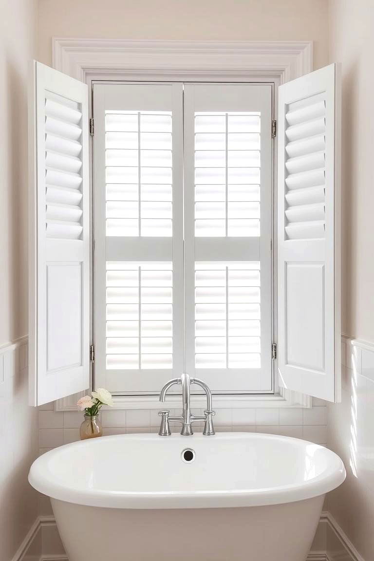 White Plantation Shutters - 24 White Bathroom Ideas