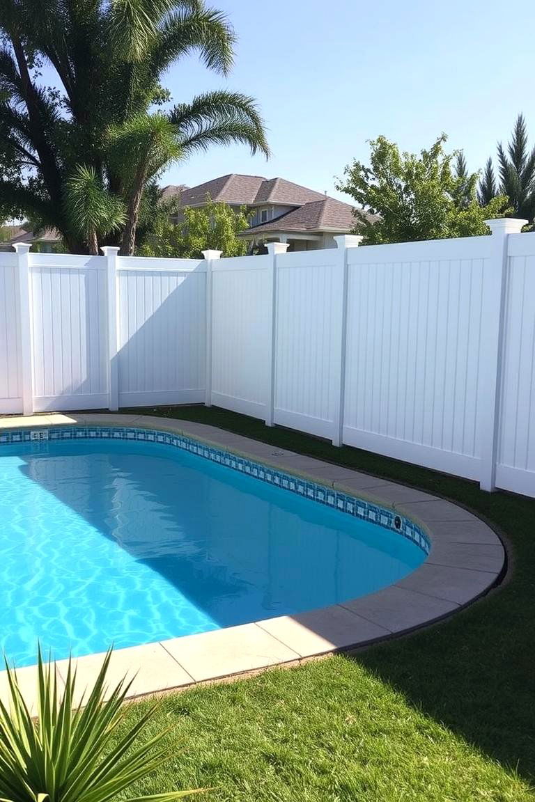 White Privacy Fence Around a Pool - 24 White Privacy Fence Ideas