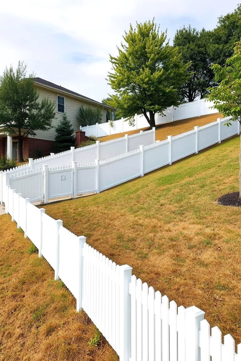 White Privacy Fence on Sloping Ground - 24 White Privacy Fence Ideas