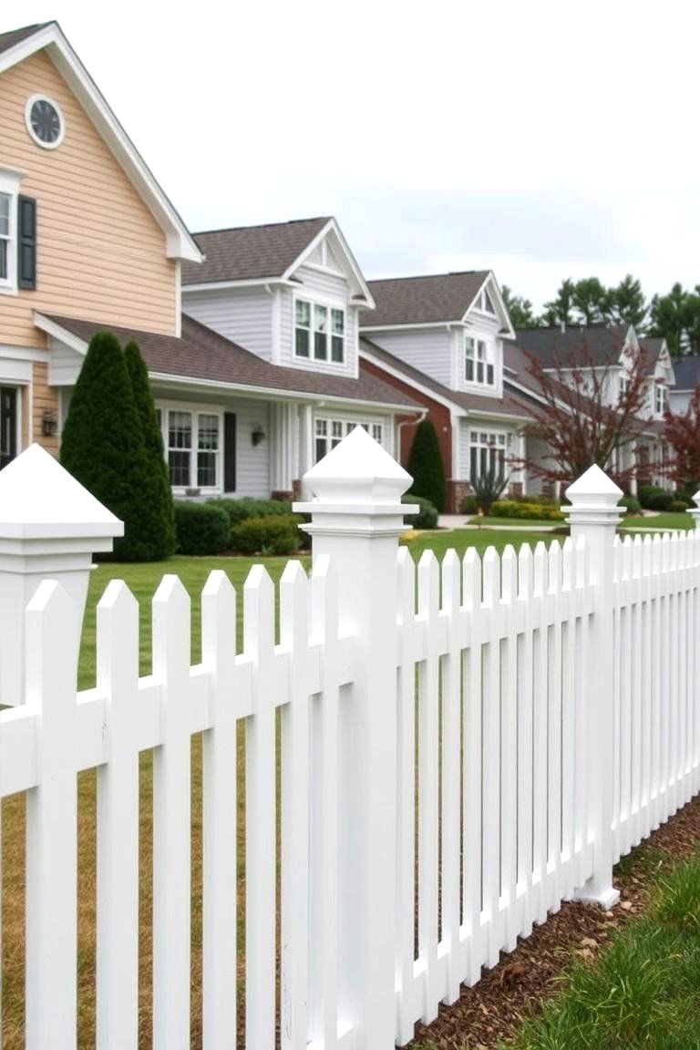 White Privacy Fence with Post Caps - 24 White Privacy Fence Ideas