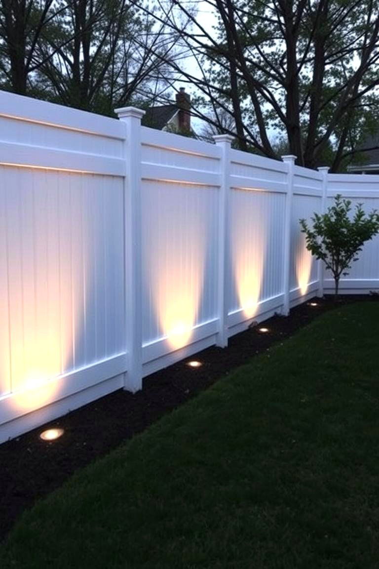 White Privacy Fence with Solar Lights - 24 White Privacy Fence Ideas