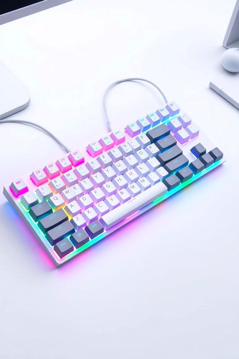 White RGB Gaming Keyboard - 24 All White Gaming Setup Ideas