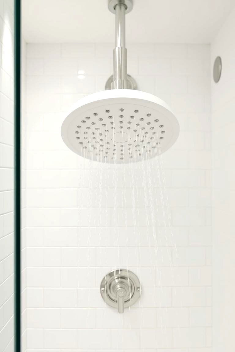 White Rainfall Showerhead - 24 White Bathroom Ideas