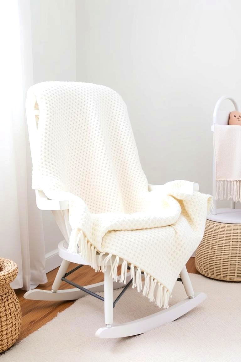 White Rocking Chair with a Soft Throw - 24 White Nursery Ideas