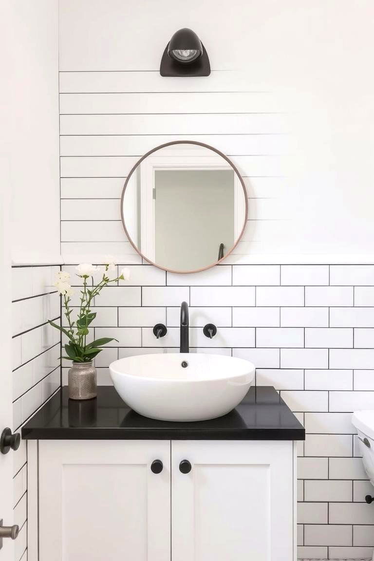 White Shaker Style with Black Accents - 24 Bathroom Backsplash Ideas
