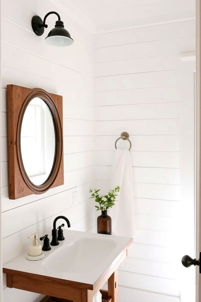 White Shiplap Walls for a Classic Look - 24 Farmhouse Bathroom Ideas