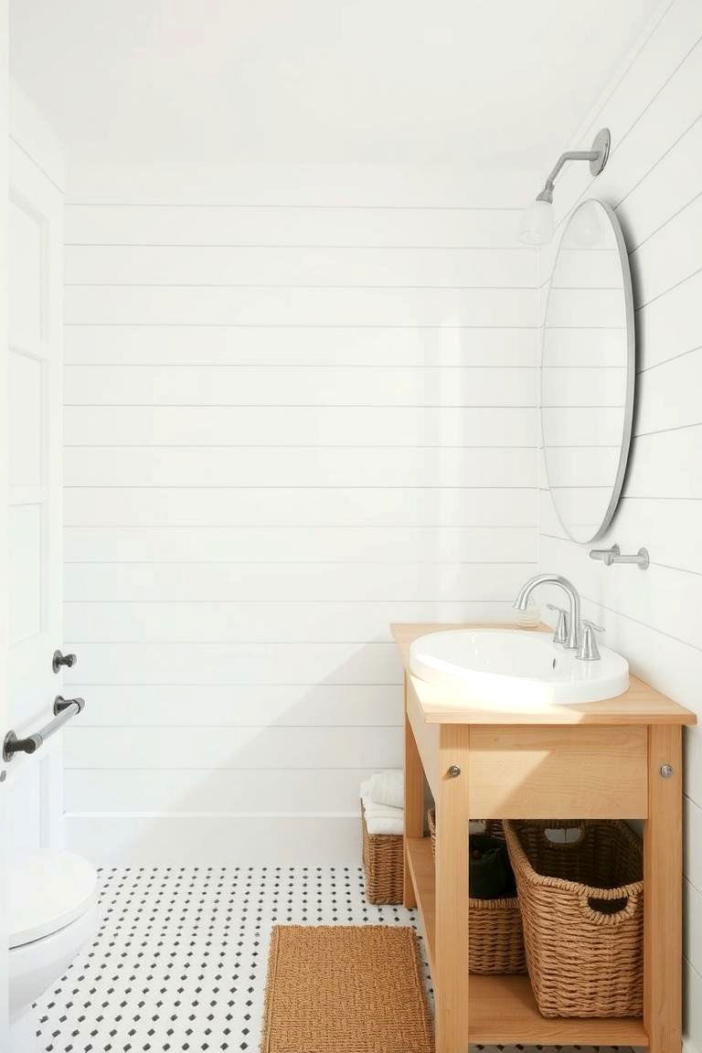White Shiplap Walls - 24 White Bathroom Ideas